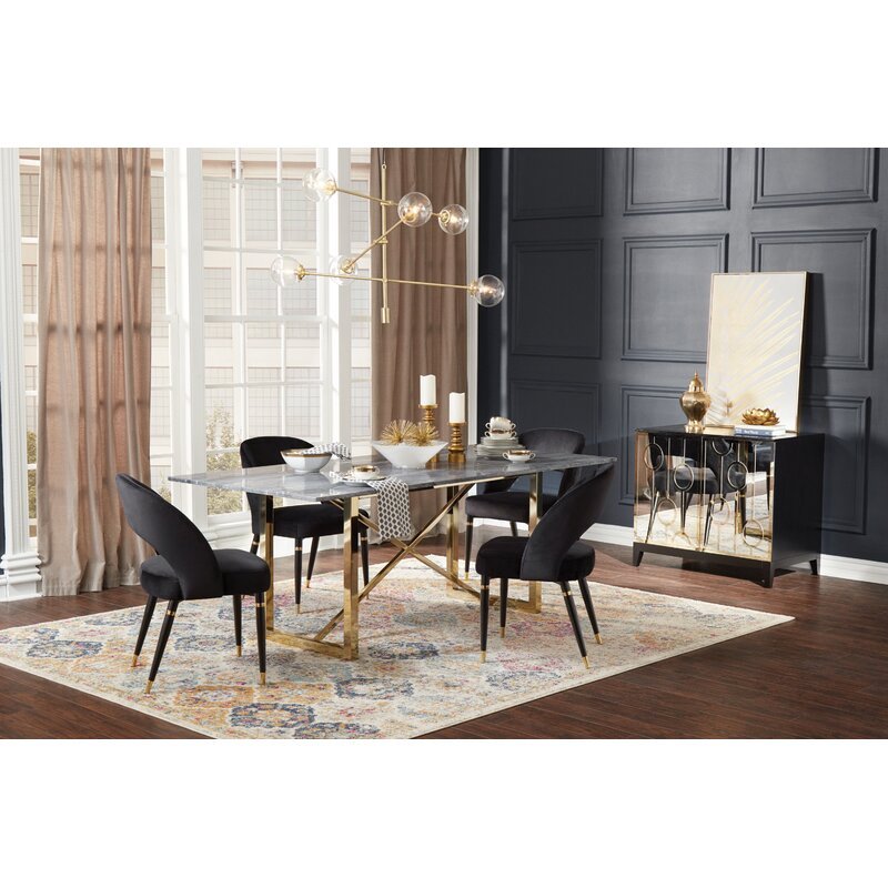 Elegant Industrial furniture modern live edge slab black and white marble top Restaurant Golden legs Dining Table