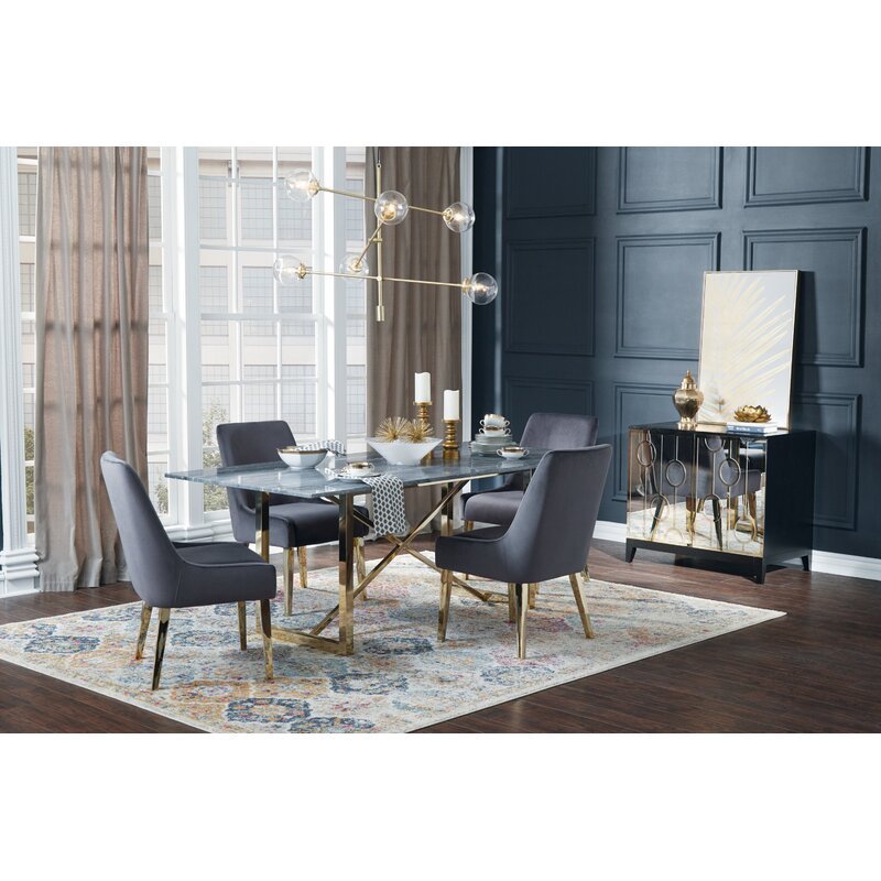 Elegant Industrial furniture modern live edge slab black and white marble top Restaurant Golden legs Dining Table