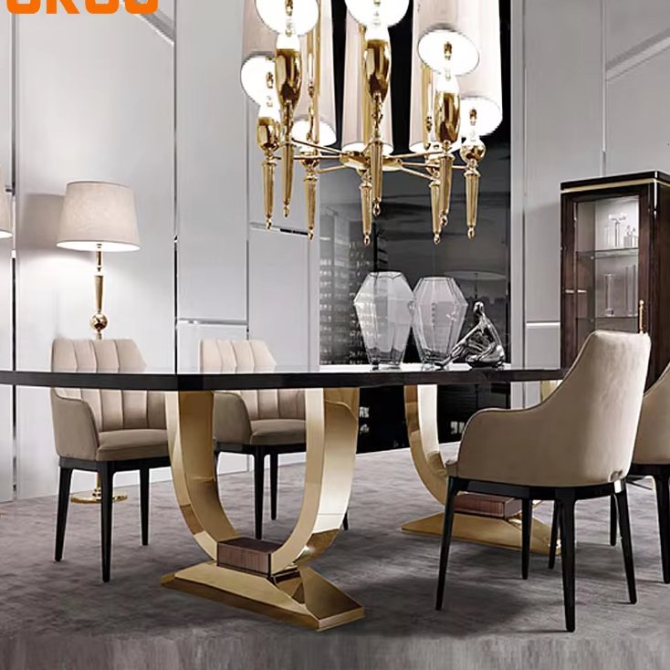Marble tabletop dining table Modern stainless steel base Wedding furniture Event furniture Dining furniture