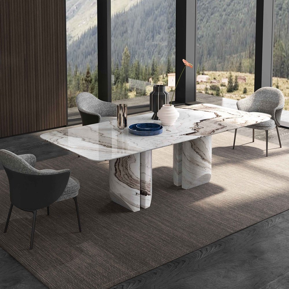 Modern luxury designer natural marble dining table italian marble dining table with chair villa large size dining table set