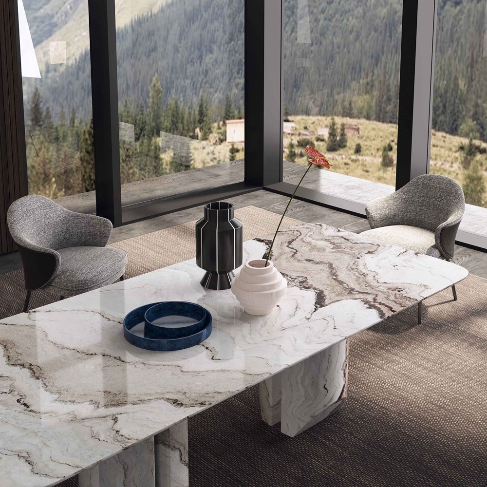 Modern luxury designer natural marble dining table italian marble dining table with chair villa large size dining table set