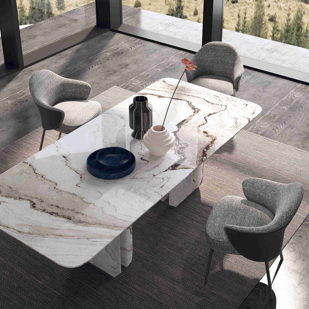 Modern luxury designer natural marble dining table italian marble dining table with chair villa large size dining table set