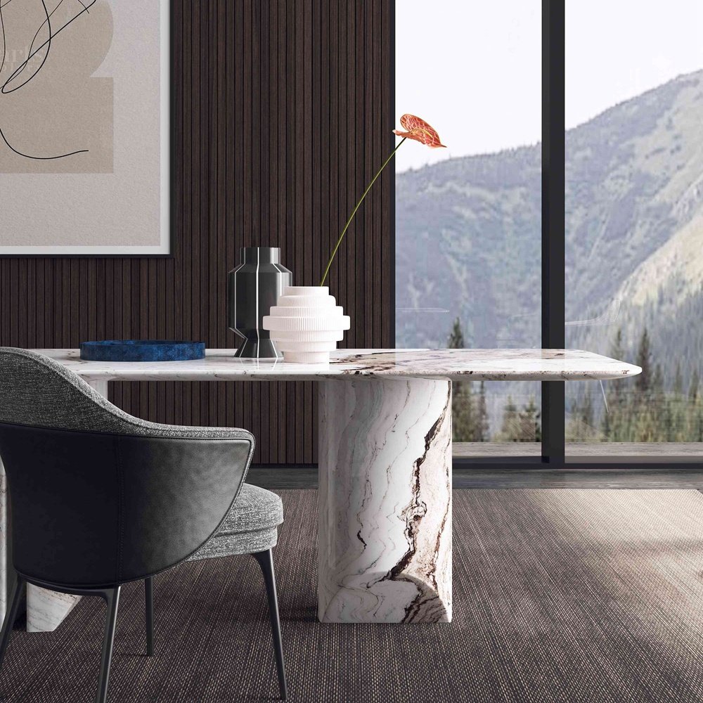 Modern luxury designer natural marble dining table italian marble dining table with chair villa large size dining table set