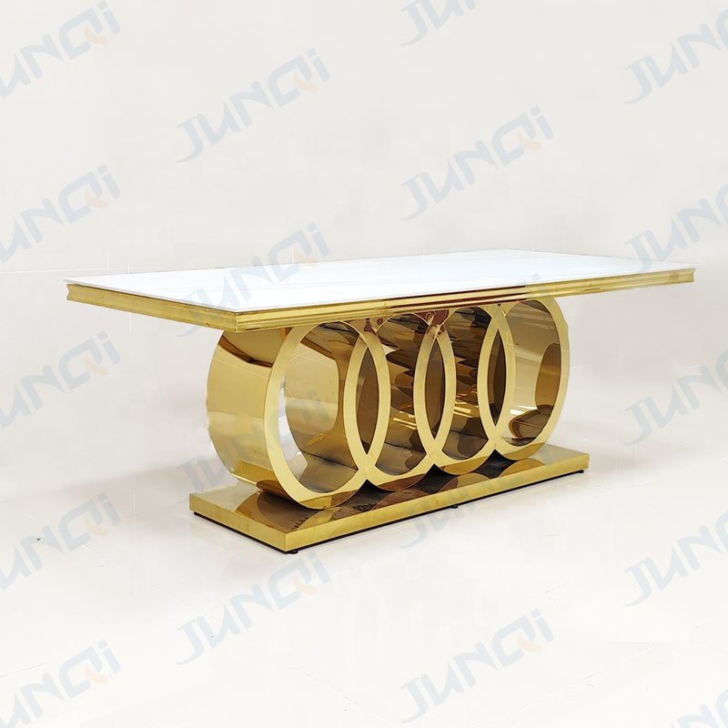 Junqi wholesale modern high end elegant luxury gold or silver 6 seater dining table set marble table
