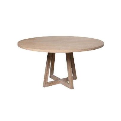 MRS WOODS elegant 72 large round solid oak wood low x-based leg dining table