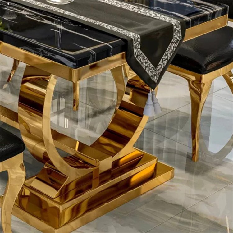 Luxury stylish gold dining table sets with stainless steel manufacture custom marble dining table