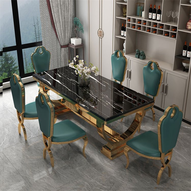 Luxury stylish gold dining table sets with stainless steel manufacture custom marble dining table