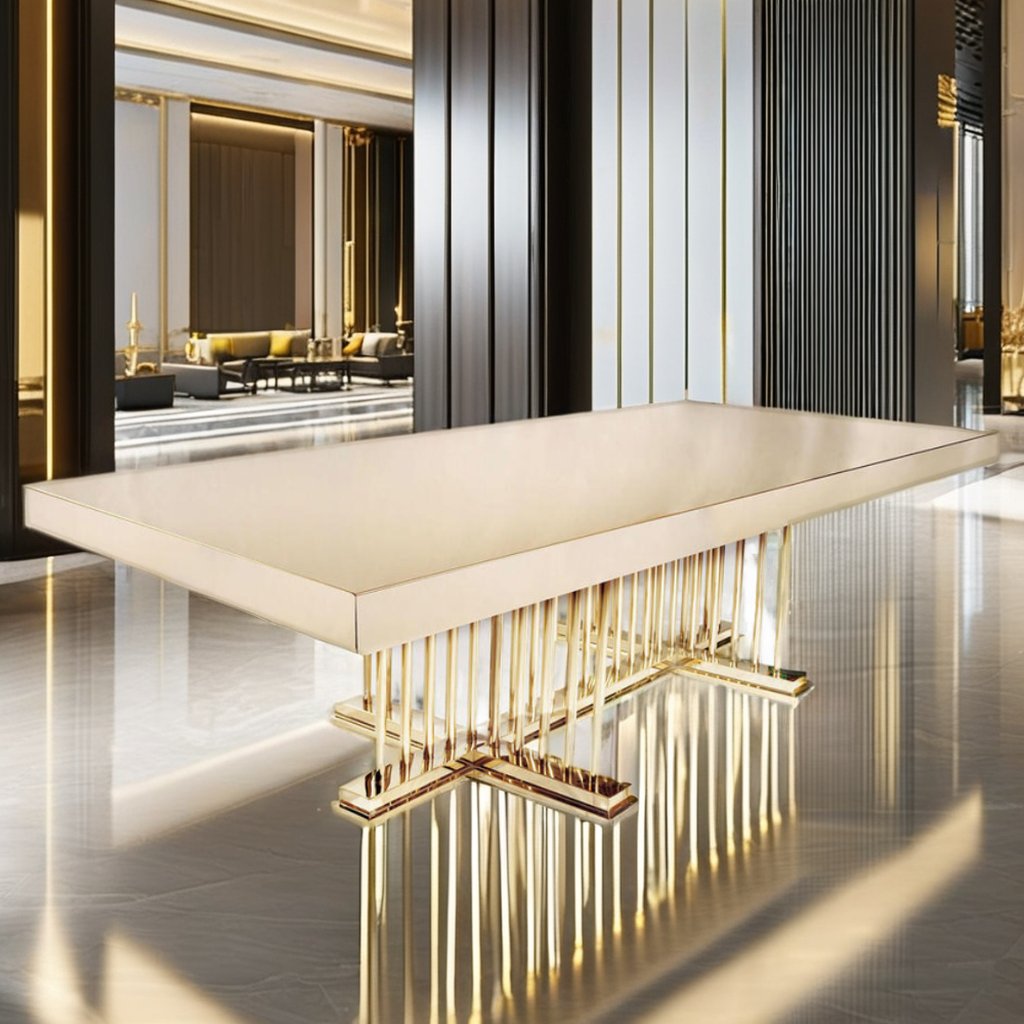 Luxury Gold Table Wedding Banquets Other Settings Modern Rectangular Hotel Furniture Durable Metal Outdoor Dining Farmhouse Use