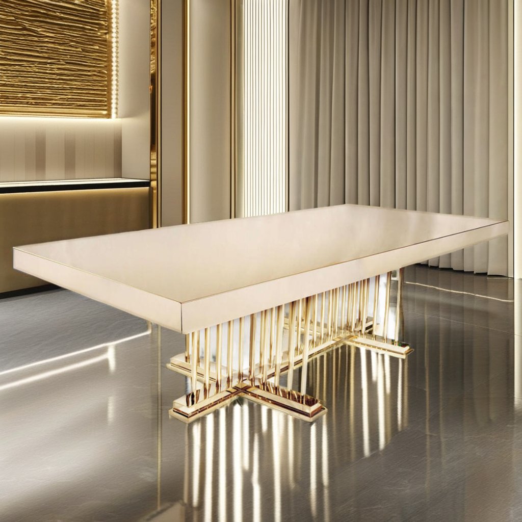 Luxury Gold Table Wedding Banquets Other Settings Modern Rectangular Hotel Furniture Durable Metal Outdoor Dining Farmhouse Use