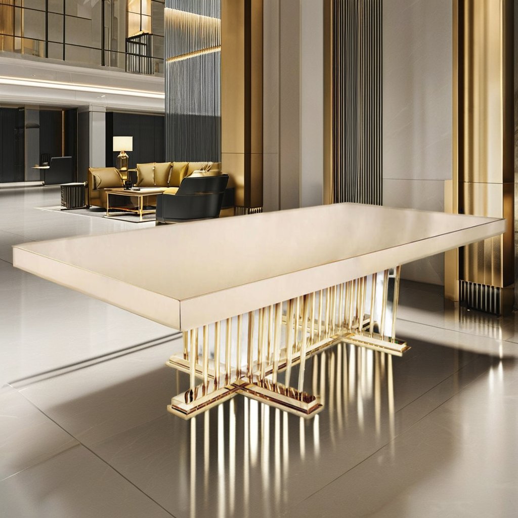Luxury Gold Table Wedding Banquets Other Settings Modern Rectangular Hotel Furniture Durable Metal Outdoor Dining Farmhouse Use