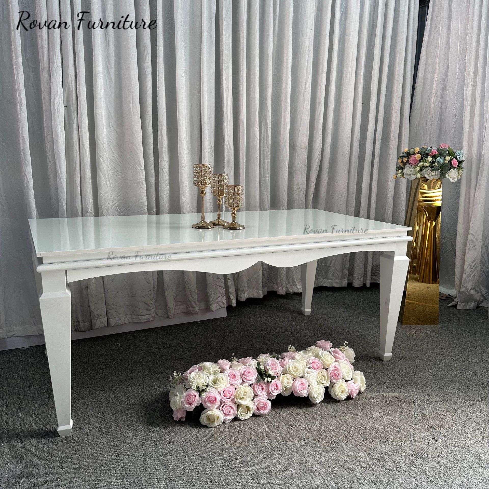 Elegant style good price white stainless steel rectangular wedding dining table for event used