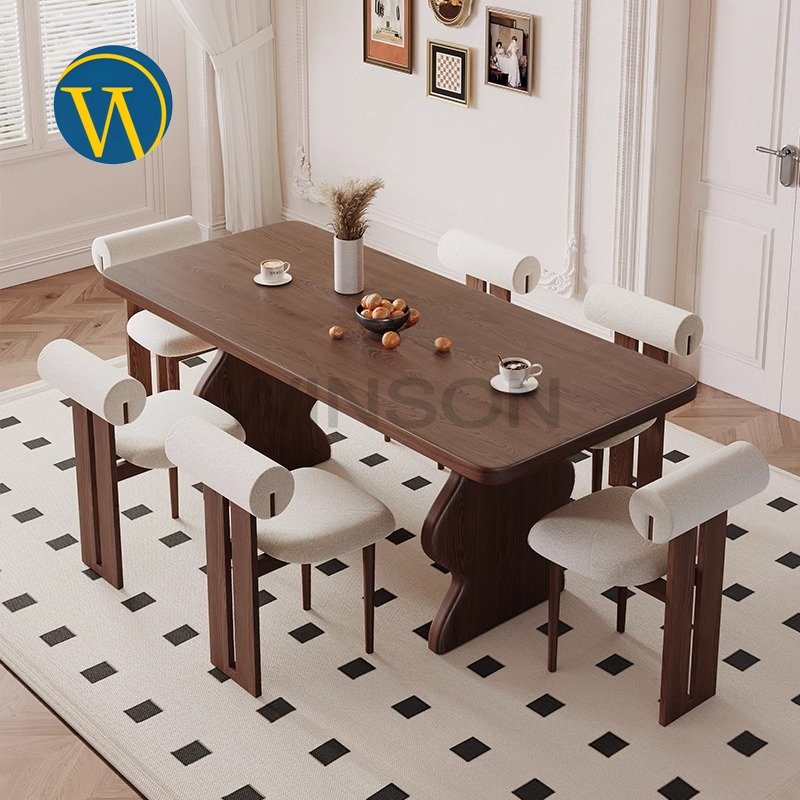 Retro Luxury Solid Wood Rectangular Dining Table Family Dinner Table Dining Set Modern Dining Room Furniture Black