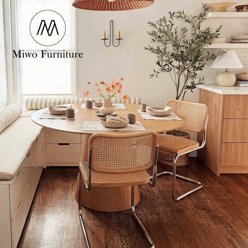 Simple Modern Wooden Veneer Walnut Round Dining Table Design oak Solid Wood Round Dining Table Set For Restaurant furniture