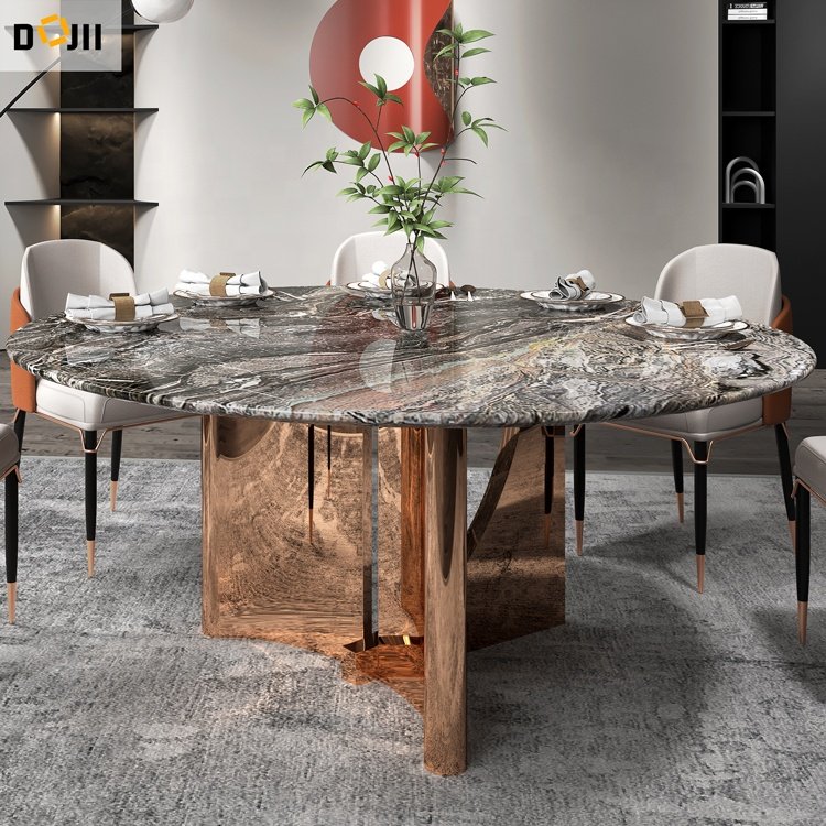 Minimalist Home Furniture Top Dining Table Design Round Marble with Metal Feet Black Dining Set Interior Furniture Dining Room