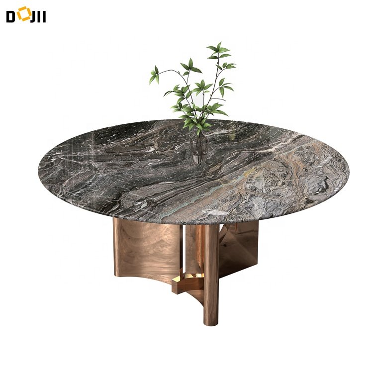 Minimalist Home Furniture Top Dining Table Design Round Marble with Metal Feet Black Dining Set Interior Furniture Dining Room
