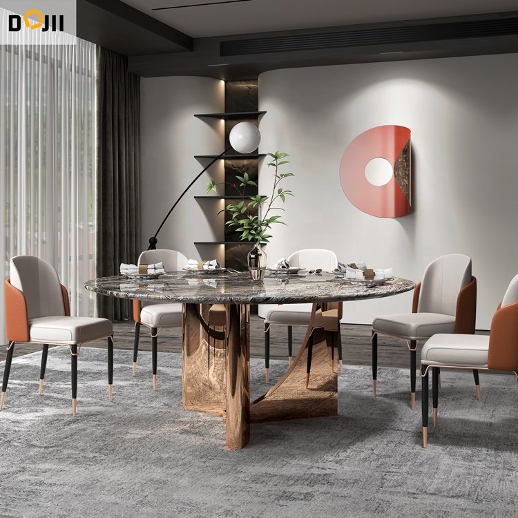 Minimalist Home Furniture Top Dining Table Design Round Marble with Metal Feet Black Dining Set Interior Furniture Dining Room