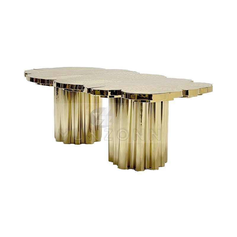 Modern Luxuriously Designed Tree- trunk Shaped Gold Metal Dining Table for Hotels Weddings and Villas