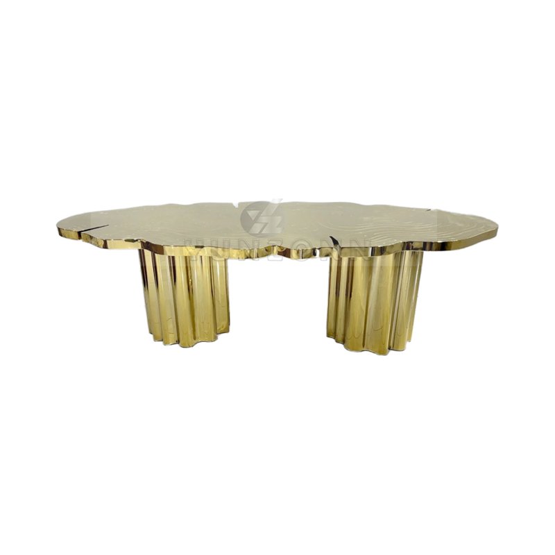 Modern Luxuriously Designed Tree- trunk Shaped Gold Metal Dining Table for Hotels Weddings and Villas