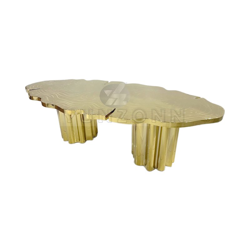 Modern Luxuriously Designed Tree- trunk Shaped Gold Metal Dining Table for Hotels Weddings and Villas