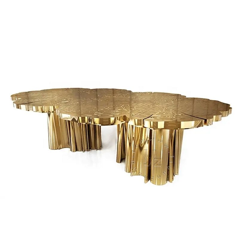 Modern Luxuriously Designed Tree- trunk Shaped Gold Metal Dining Table for Hotels Weddings and Villas
