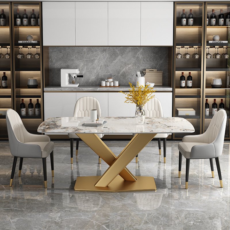 Italian Artificial Calacatta White Marble Dining Table Set Modern Sintered Stone Dining Table