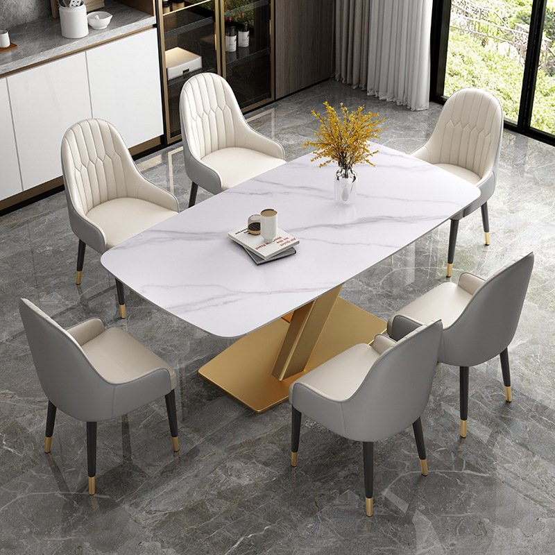 Italian Artificial Calacatta White Marble Dining Table Set Modern Sintered Stone Dining Table
