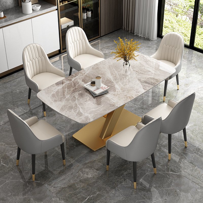 Italian Artificial Calacatta White Marble Dining Table Set Modern Sintered Stone Dining Table