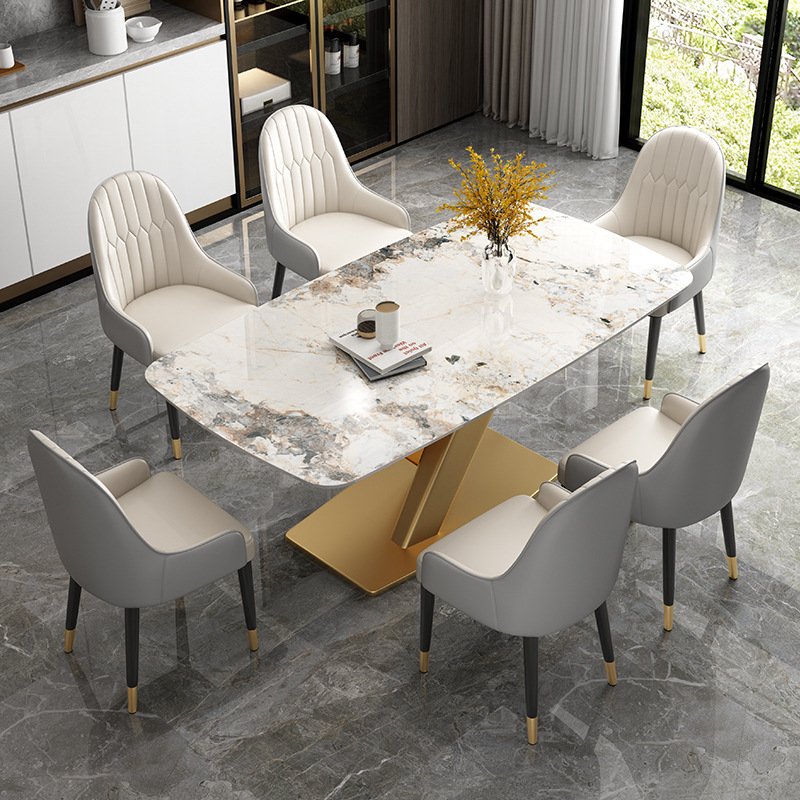 Italian Artificial Calacatta White Marble Dining Table Set Modern Sintered Stone Dining Table