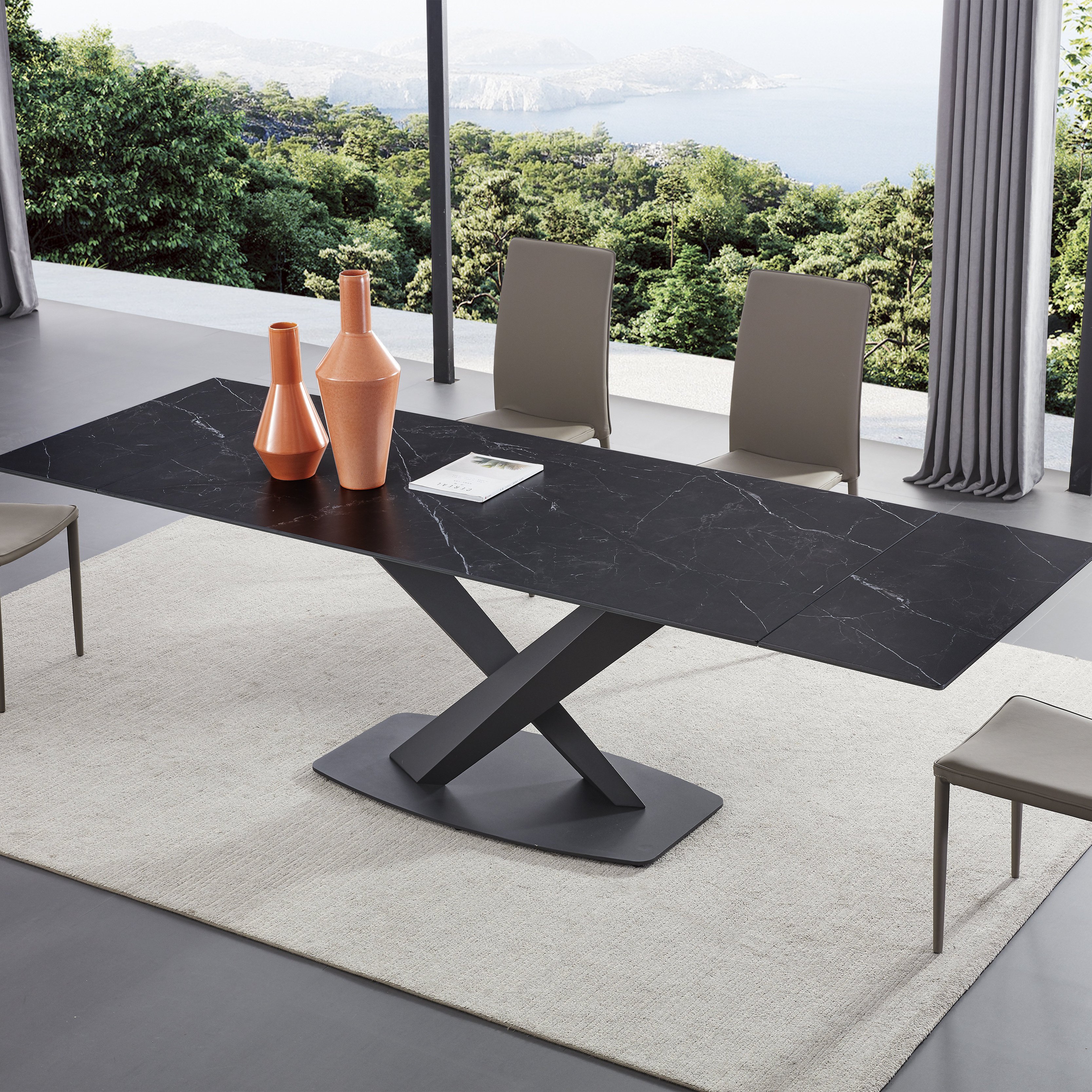 Italian Modern Simple Design Furniture Dining Table Gold Metal Legs Dining Table Marble Long Dining Table