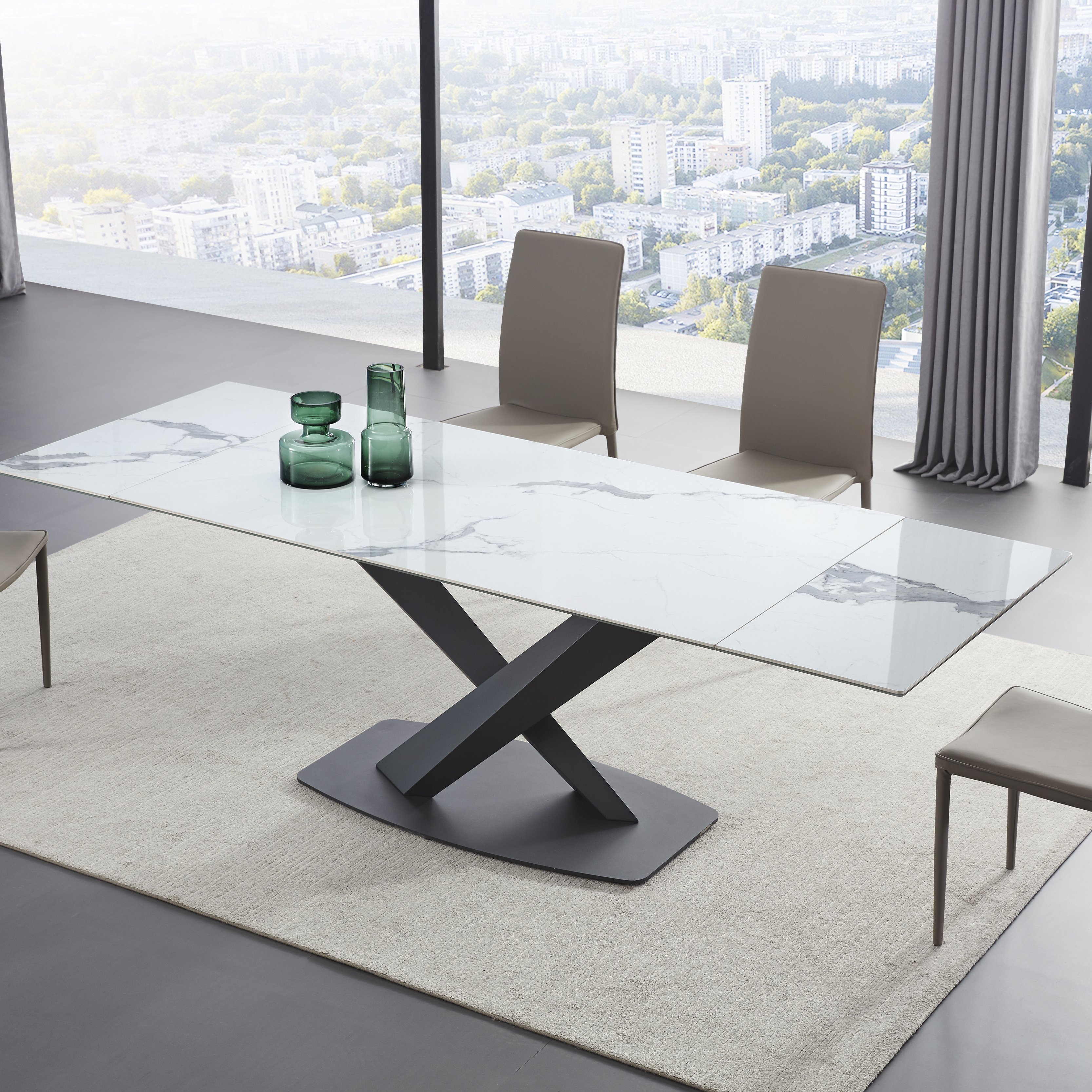 Italian Modern Simple Design Furniture Dining Table Gold Metal Legs Dining Table Marble Long Dining Table