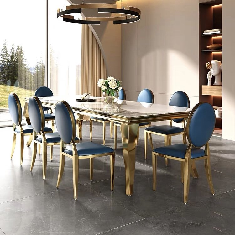 Direct Sales Manufacturers Modern Luxury Square Marble Dining Table Stainless Steel Hotels Kitchens Halls Farmhouses Entrances