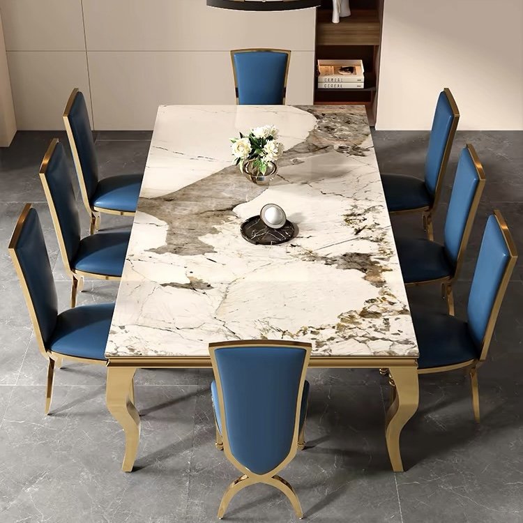Direct Sales Manufacturers Modern Luxury Square Marble Dining Table Stainless Steel Hotels Kitchens Halls Farmhouses Entrances