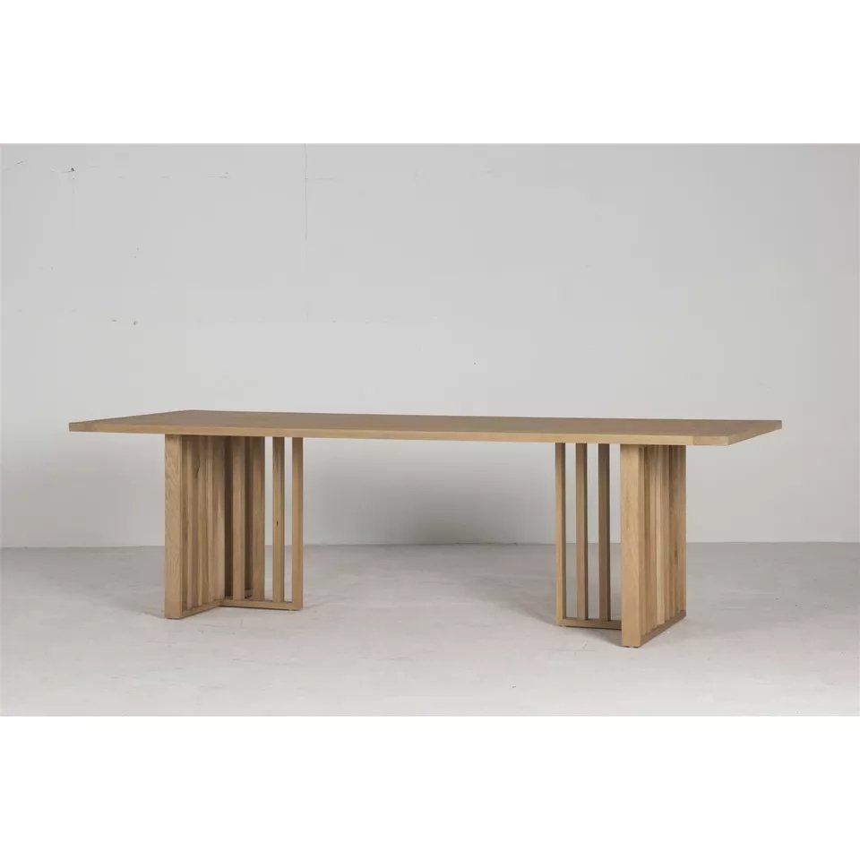 MRS WOODS hotel farmhouse Slat indoor 8-12 seater oak solid wood oval dining table