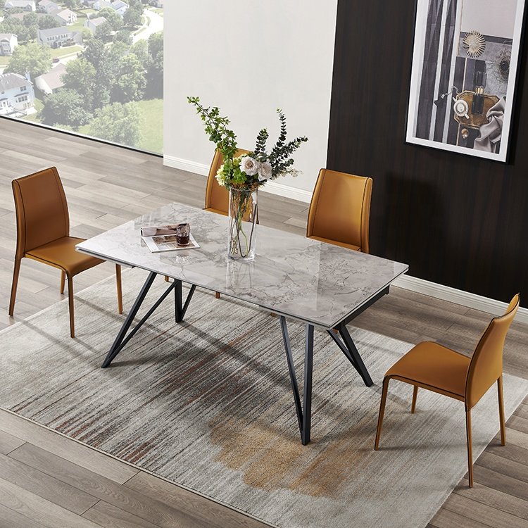 Jinsong European Antique Flexible Expandable Fastfood Dining Table with 4 Seaters Chair Set
