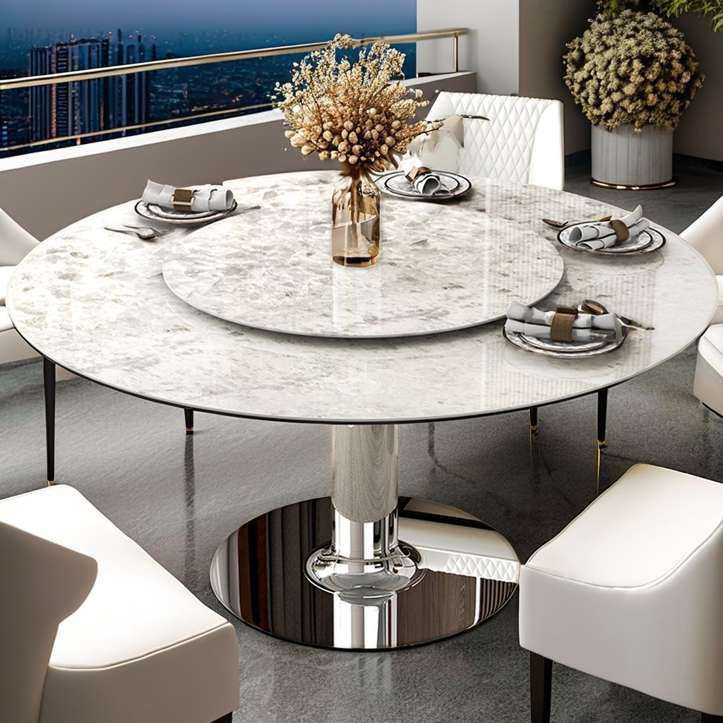 Modern Luxury Large Arab Design Dining Table Set with Convertible 6 Chairs Stone Factory Wholesale Customization Supported