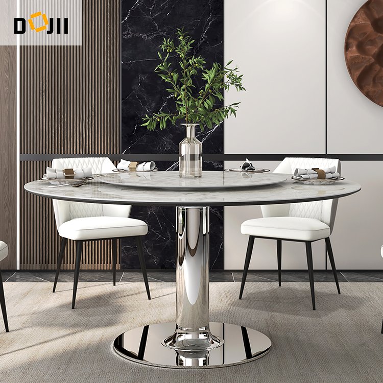 Modern Luxury Large Arab Design Dining Table Set with Convertible 6 Chairs Stone Factory Wholesale Customization Supported