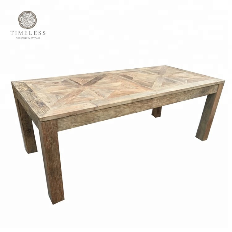 MRS WOODS reclaimed elm wood parquet chunky restaurant dining table