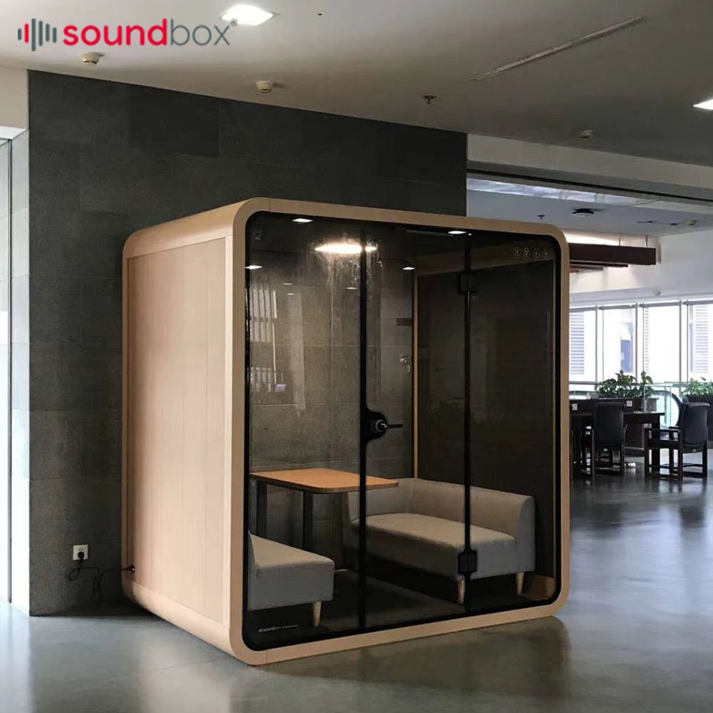 New Design Tiny Prefab House Meeting Room Phone Booth Polygon Corner Coffee Tea Table Office 4 Seat Pod