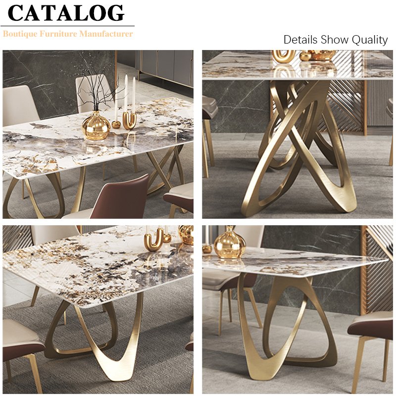 Luxury Dining Room Decoration Rectangle Dinner Table with Chairs Ceramic Dining Table Set