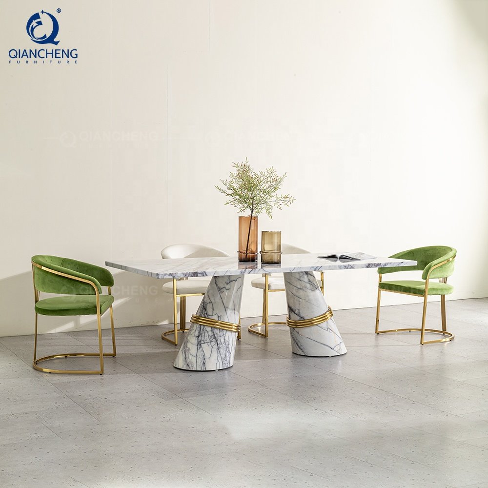 home furniture kitchen rectangular dinning table and chair modern design stainless steel marble dining table sets