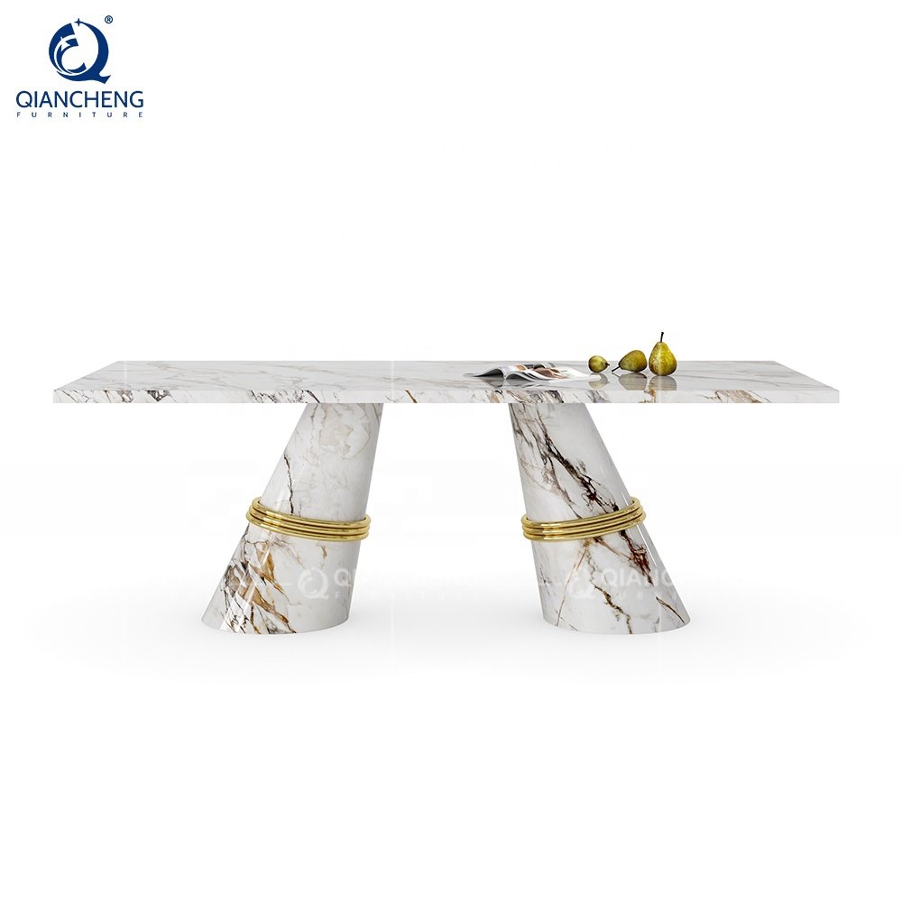 home furniture kitchen rectangular dinning table and chair modern design stainless steel marble dining table sets