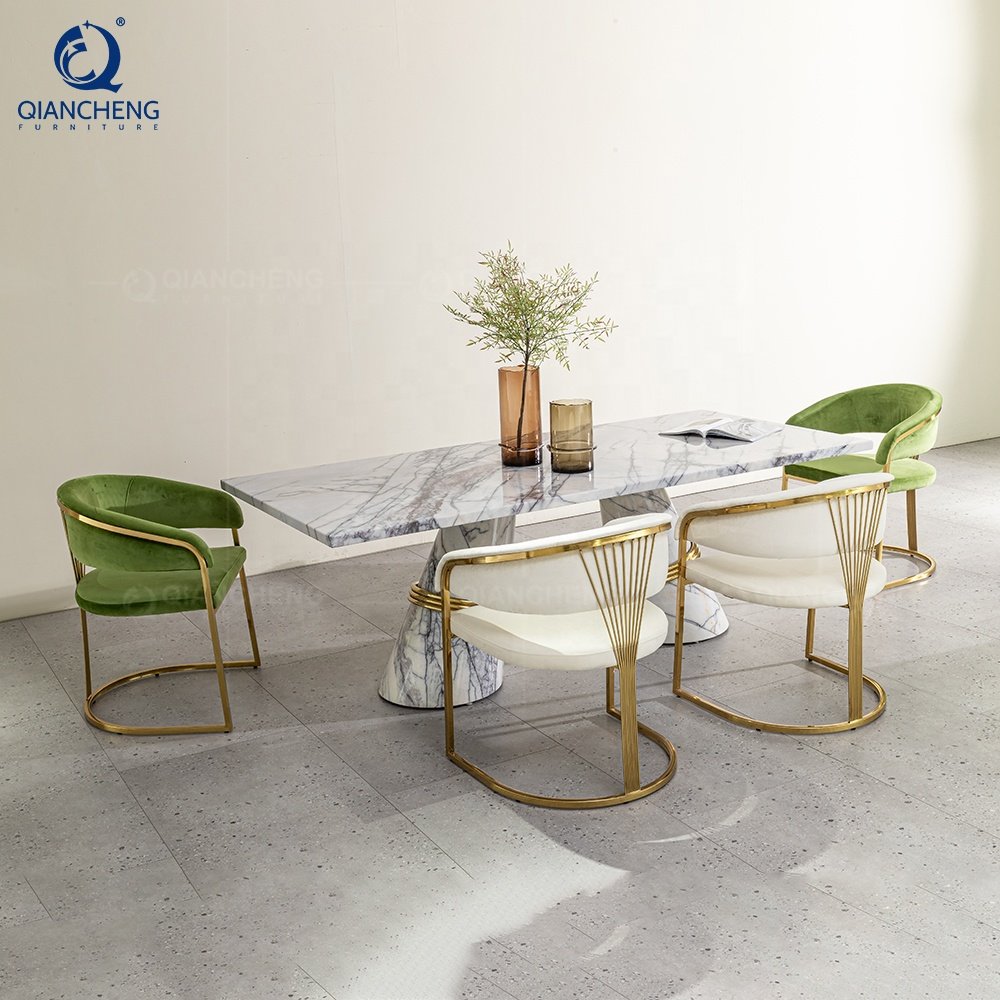 home furniture kitchen rectangular dinning table and chair modern design stainless steel marble dining table sets