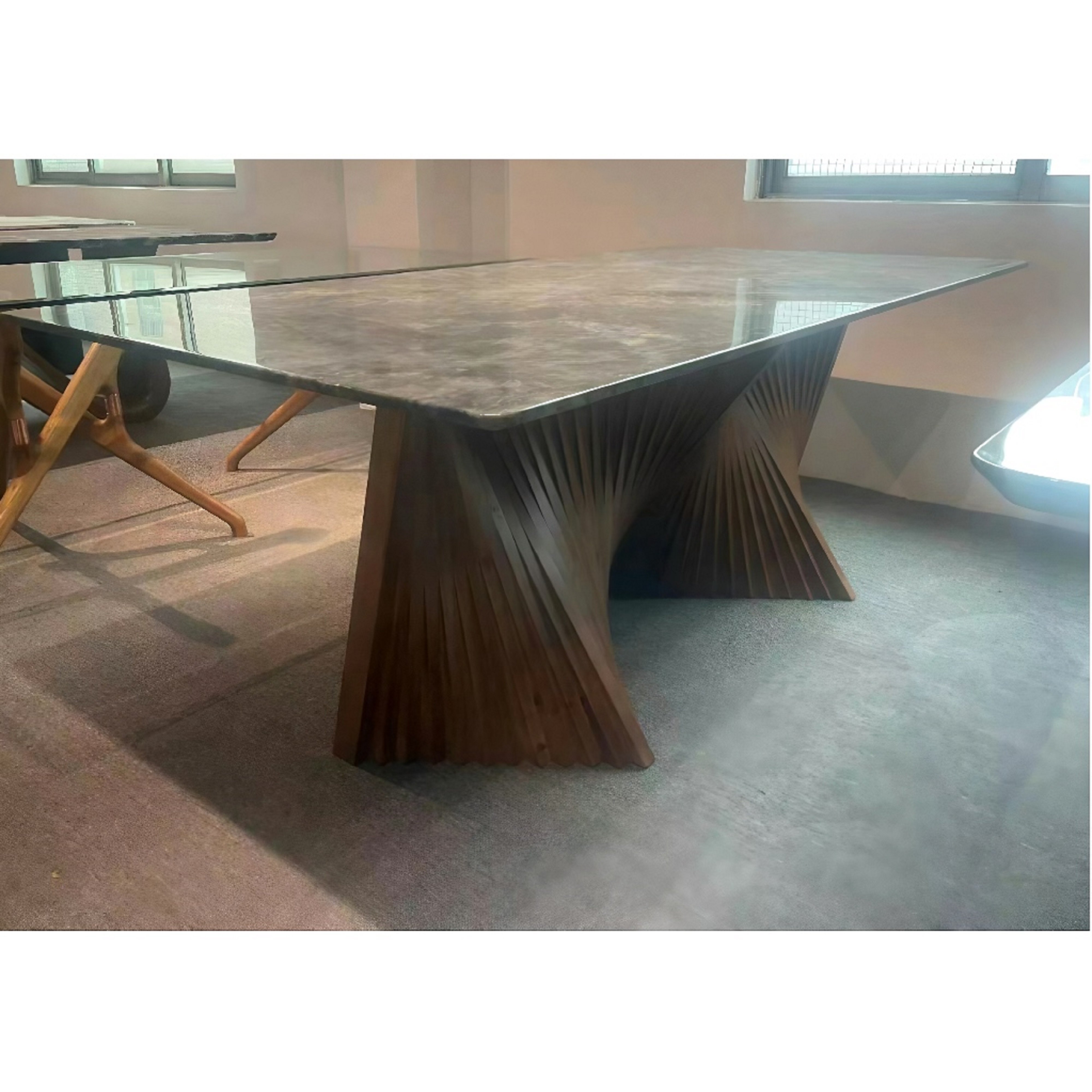 China OEM Luxury Solid Wood Base Faux Marble Top Dining Table for Dining Room Apartment with Good quality