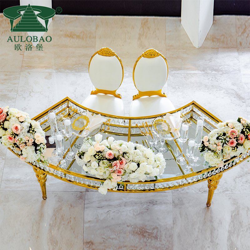 party event clear glass top half moon crystal wedding dinning table