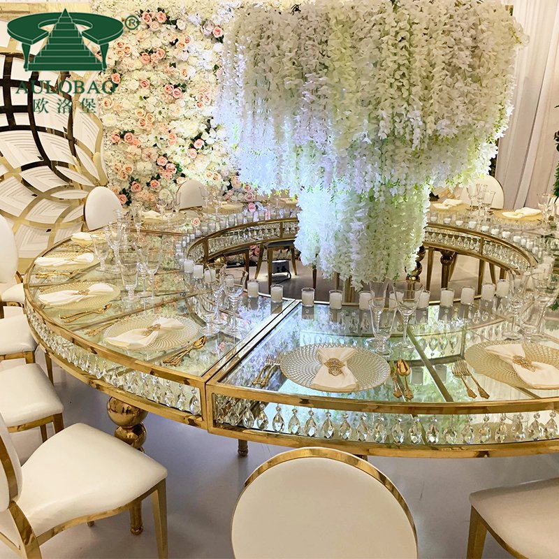 party event clear glass top half moon crystal wedding dinning table
