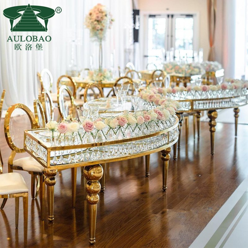 party event clear glass top half moon crystal wedding dinning table