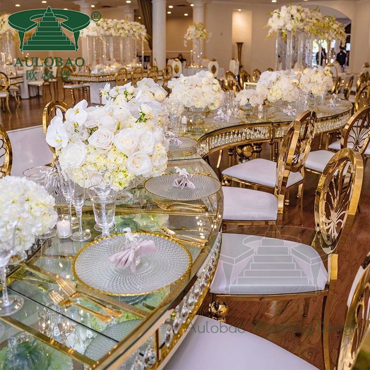 party event clear glass top half moon crystal wedding dinning table