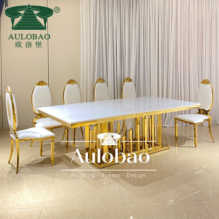 Dining Room Furniture Gold Stainless Steel Luxury Dining Table Set