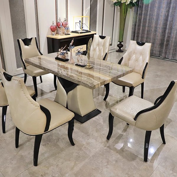 Luxury Elegant Home Restaurant Furniture 4 6 8 10 seater Table Sets Dining Rectangle Or Round Shape Marble Dining Table Set
