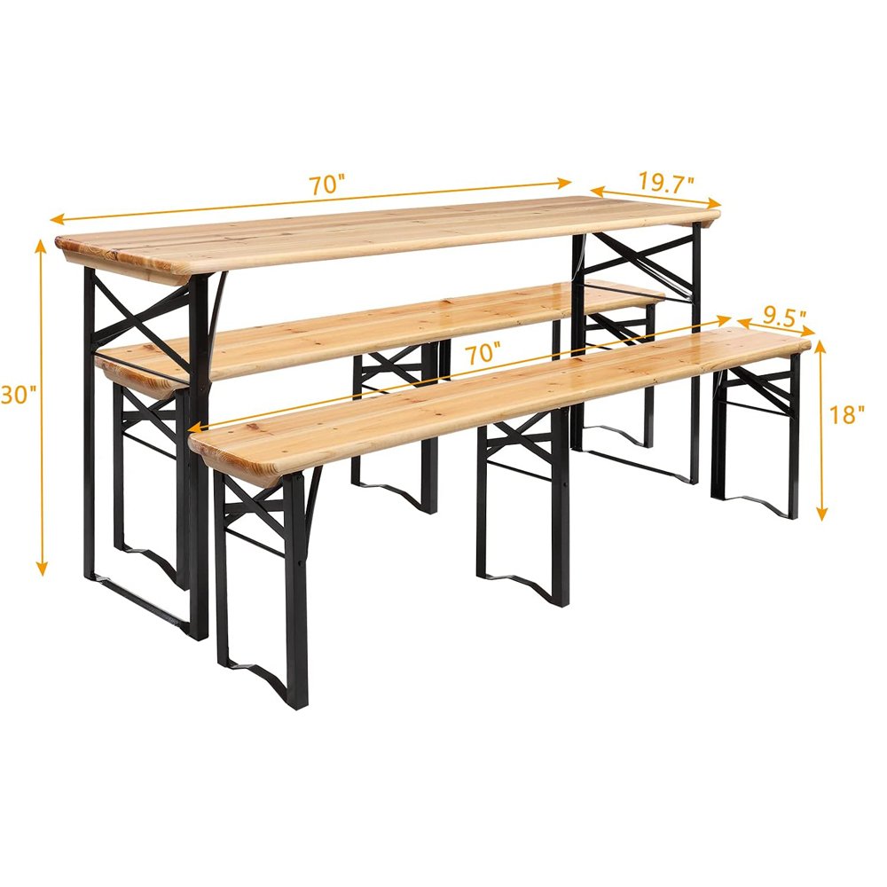 WEKIS Mesa de picnic plegable con tapa de madera para actividades al aire libre Conjunto de mesas de jardin